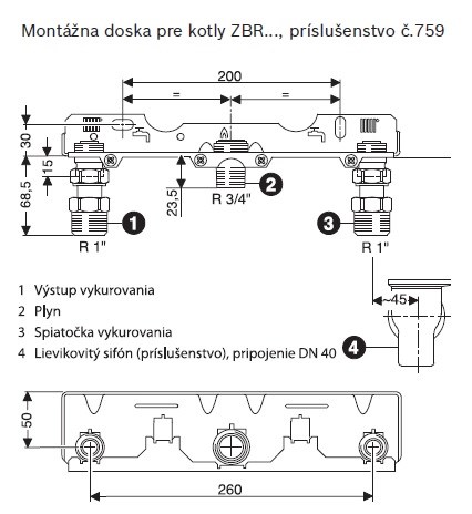 BOSCH 759 montážna doska pre kotly CerapurComfort ZBR 42-3 A