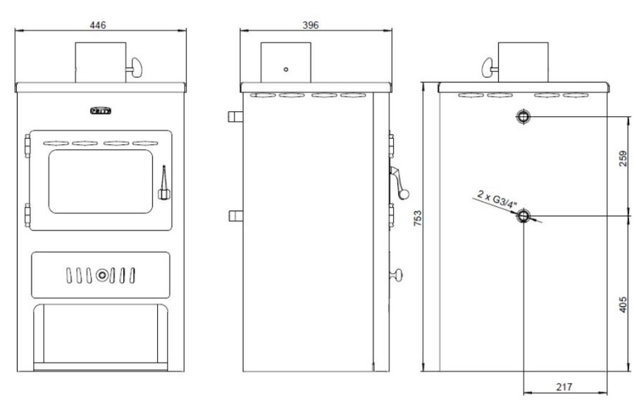PRITY K1 W8 krbové kachle 13,7kW, s výmenníkom, čierna