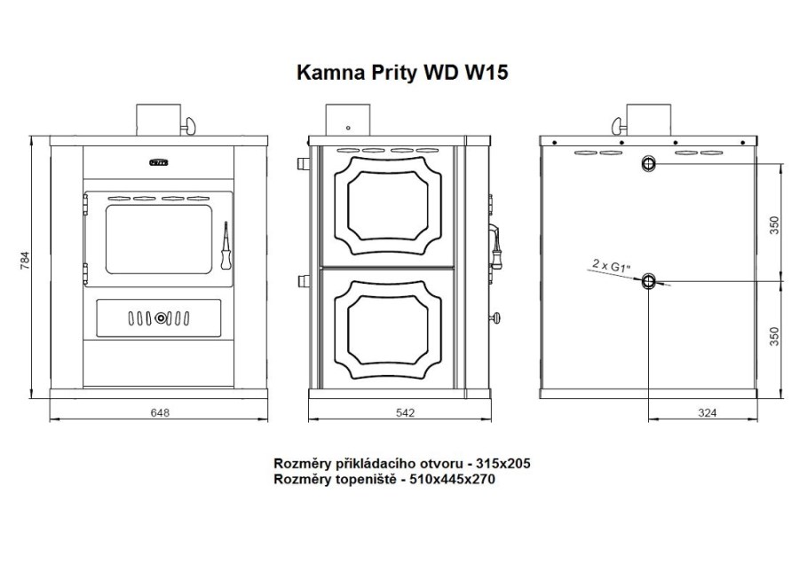 PRITY WD W15 krbové kachle 19kW, s výmenníkom, čierna/béžová