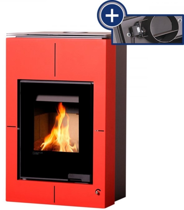 HS FLAMINGO AQUAFLAM VARIO SAPORO krbové kachle 11/7kW, s výmenníkom, elektronická regulácia, červená