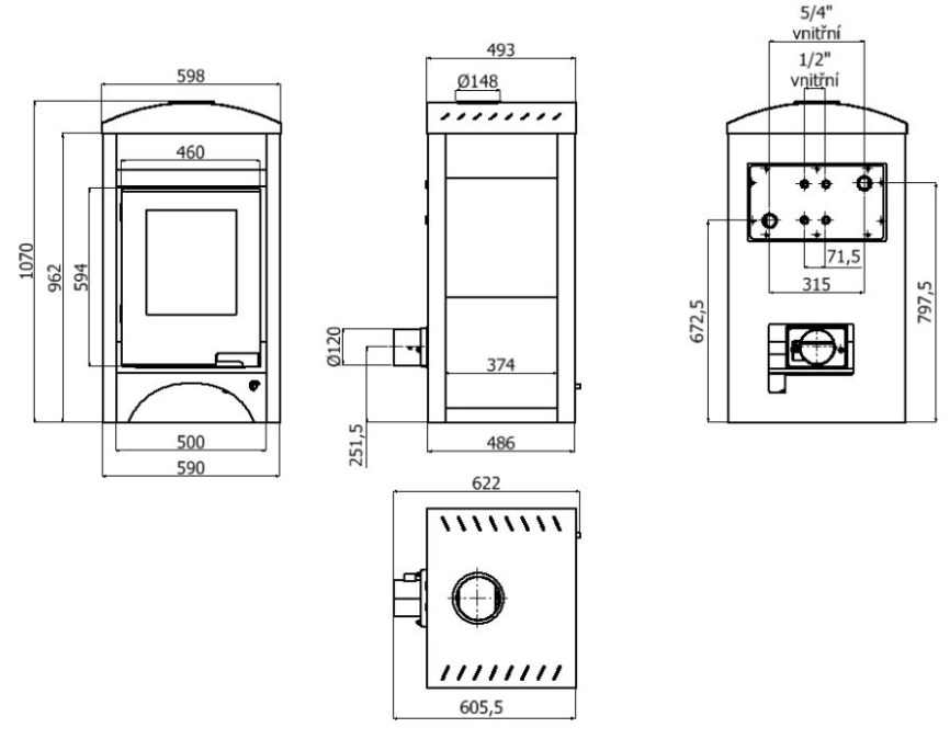 HS FLAMINGO AQUAFLAM VARIO BARMA krbové kachle 11/7kW, s výmenníkom, manuálna regulácia, javor