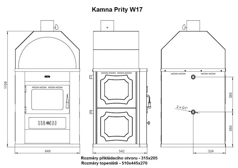 PRITY W17 krbové kachle 23,1kW, s výmenníkom, čierna/béžová