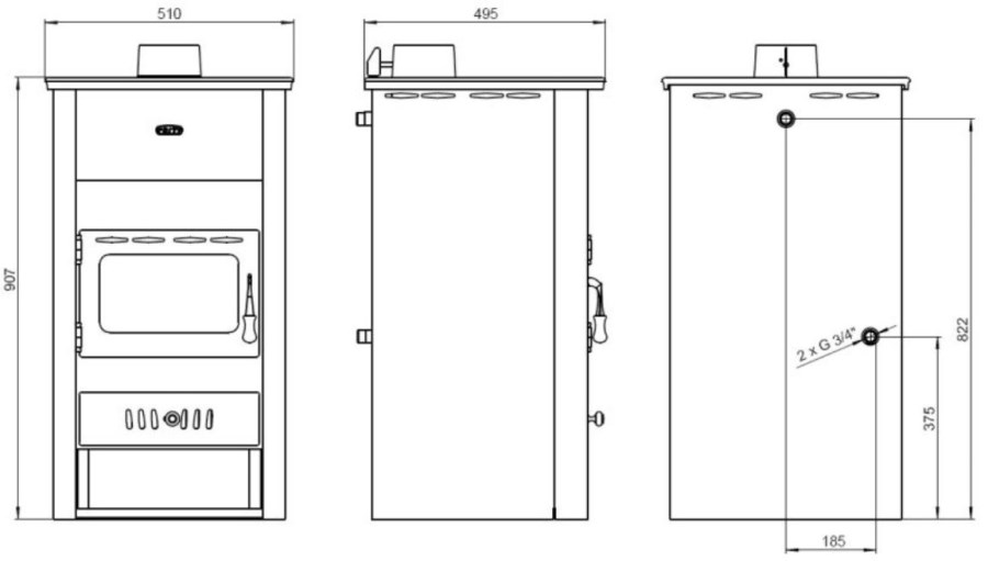PRITY K2 CP W13 krbové kachle 15kW, s výmenníkom, čierna