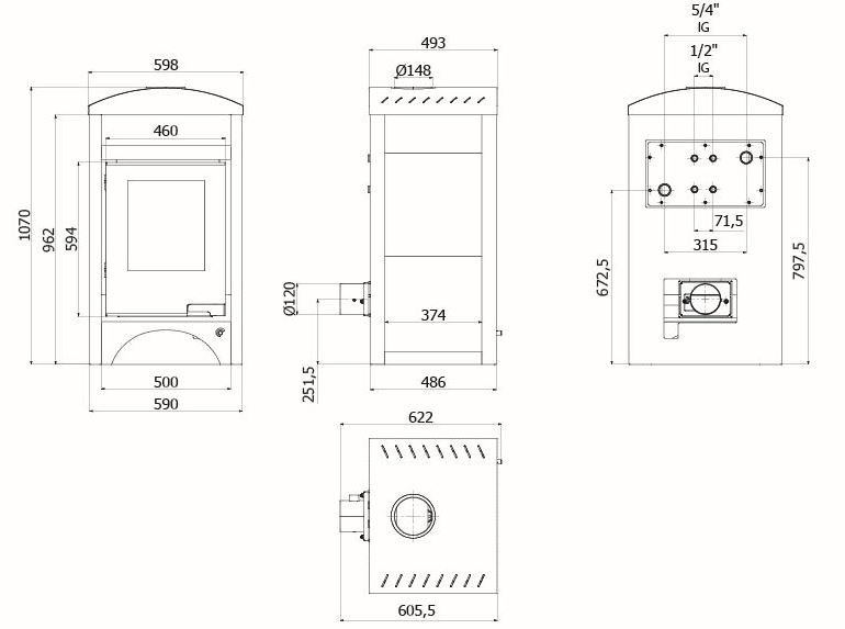 HS FLAMINGO AQUAFLAM VARIO BARMA krbové kachle 11/7kW, s výmenníkom, elektronická regulácia, orech
