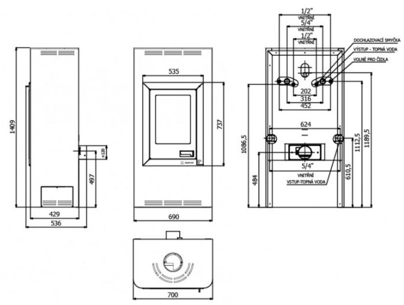 HS FLAMINGO AQUAFLAM 12 krbové kachle 12kW, s výmenníkom, základná regulácia, čierna