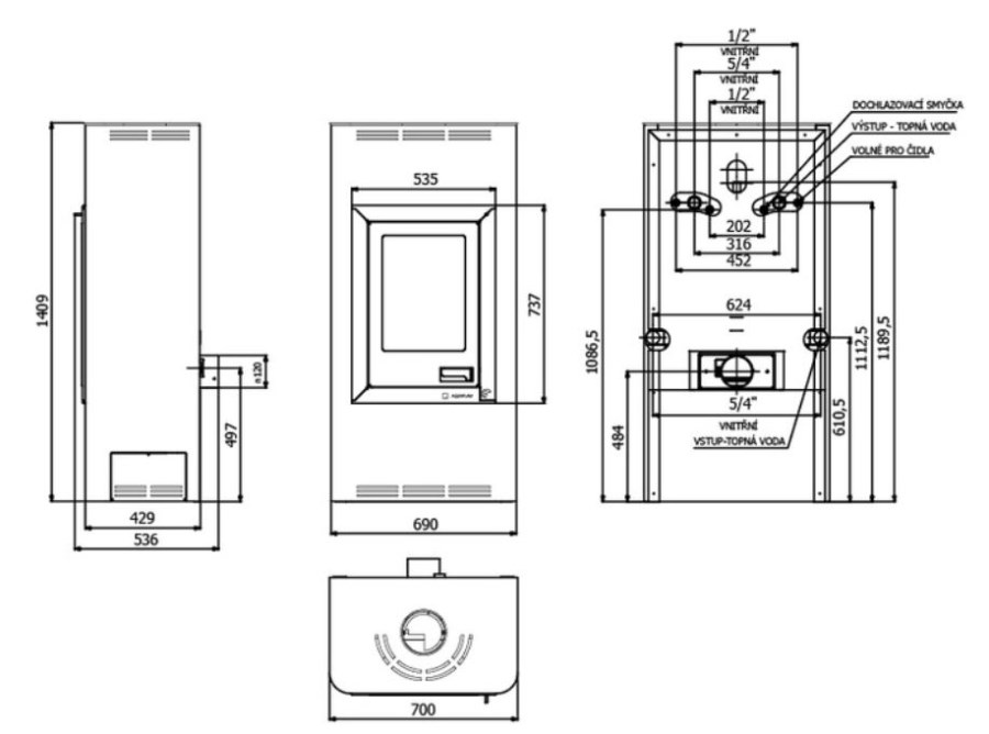 HS FLAMINGO AQUAFLAM 12 krbové kachle 12kW, s výmenníkom, základná regulácia, zamatovo hnedá