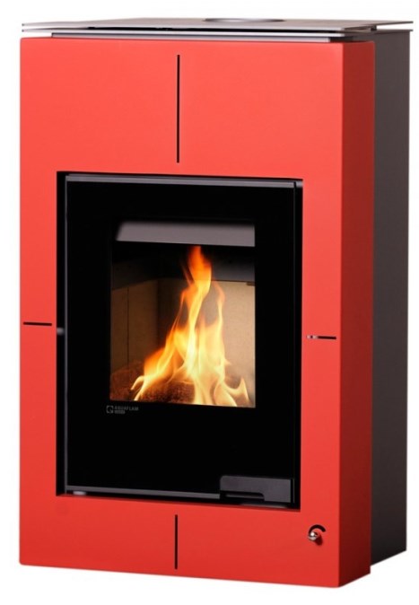 HS FLAMINGO AQUAFLAM VARIO SAPORO krbové kachle 7-15kW, s výmenníkom, manuálna regulácia, červená