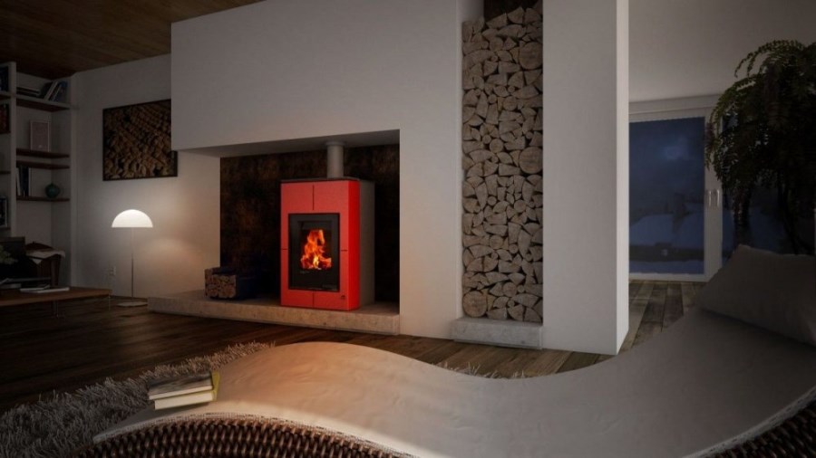 HS FLAMINGO AQUAFLAM VARIO SAPORO krbové kachle 7-15kW, s výmenníkom, manuálna regulácia, červená