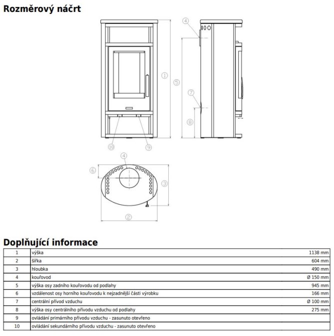 ABX POLAR 6 krbové kachle 3-8,5kW, vrátane hornej dosky, žula kašmír