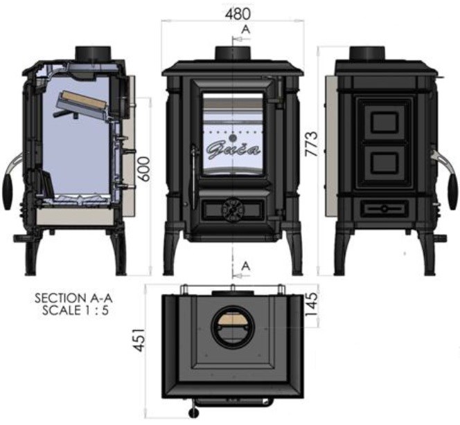 GUČA ARINA 1111 krbové kachle 6,5kW, čierna/červená