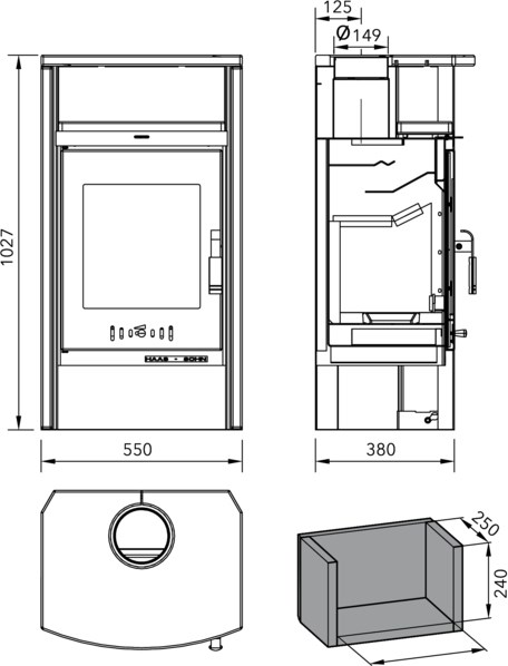 HAAS+SOHN LIVORNO krbové kachle 7kW antracit, pieskovec