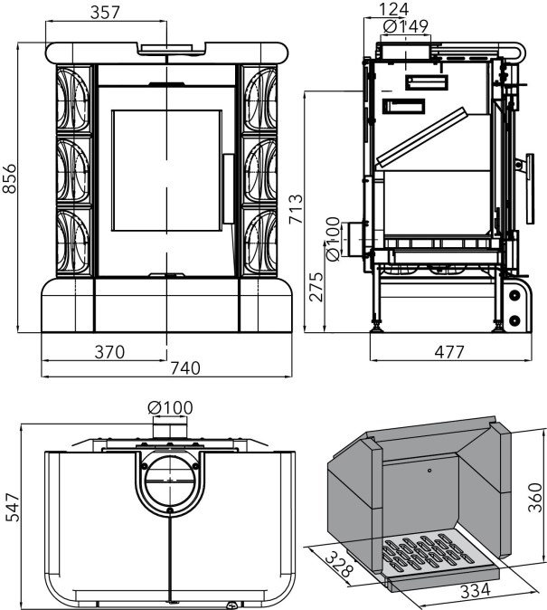 HAAS+SOHN MANTA kachľová pec 3,5-7,2kW, čierna/medovník