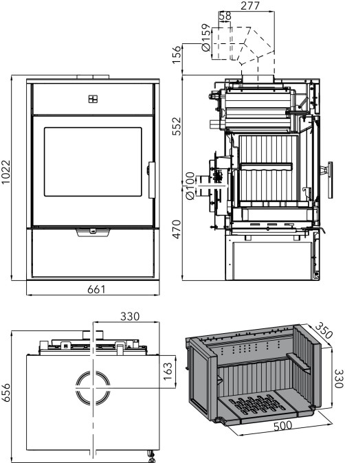 HAAS+SOHN WERFEN 9 krbové kachle 4-12,2kW, s výmenníkom, čierna