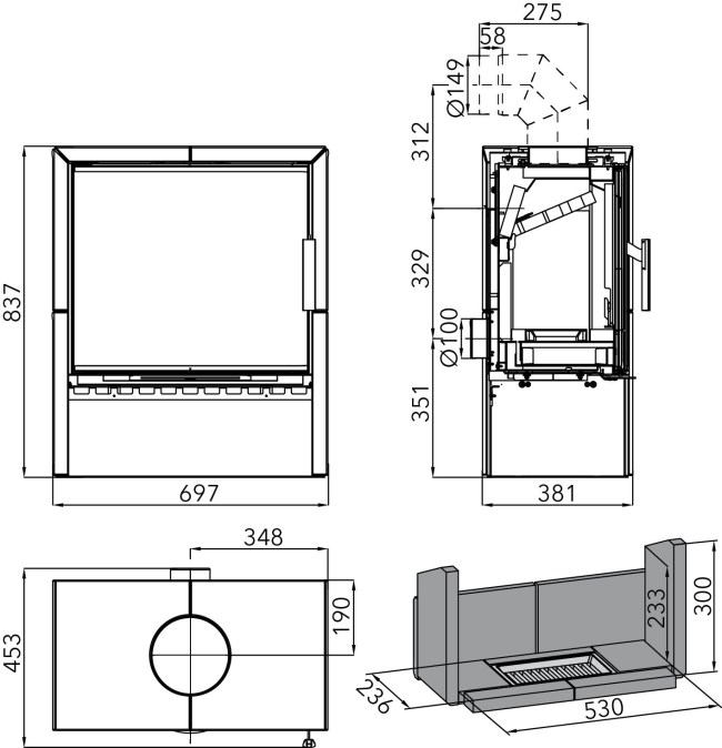 HAAS+SOHN JONSBO kachľová pec 4,1-8,2kW, čierna/šedá