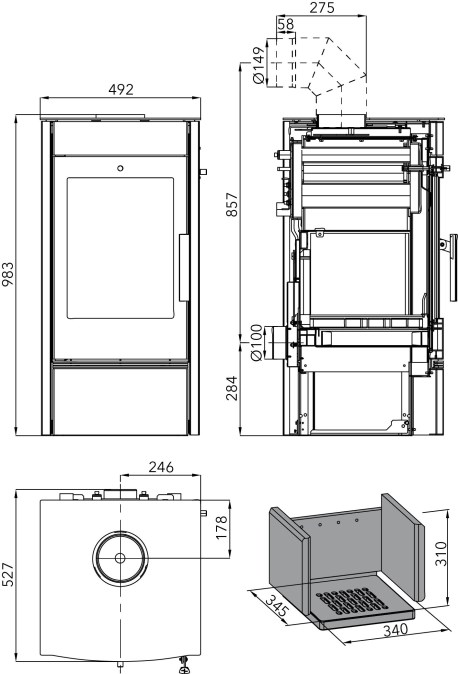 HAAS+SOHN ALYTUS II kachľové pece 3,3 -10,2kW, s výmenníkom, antracit/biela