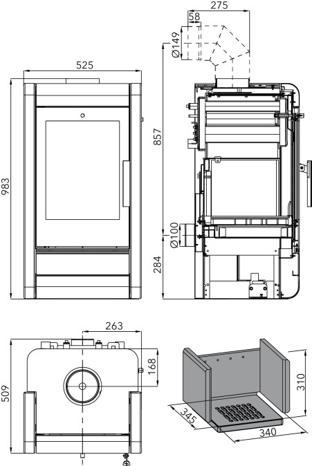 HAAS+SOHN AVESTA II krbové kachle 3,3-10,2kW, s výmenníkom, čierna/woodstone prestige
