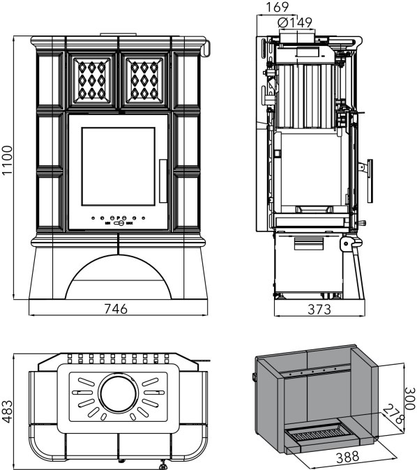 HAAS+SOHN TREVISO II kachľová pec 2,7-8kW, s výmenníkom, čierna/zelená