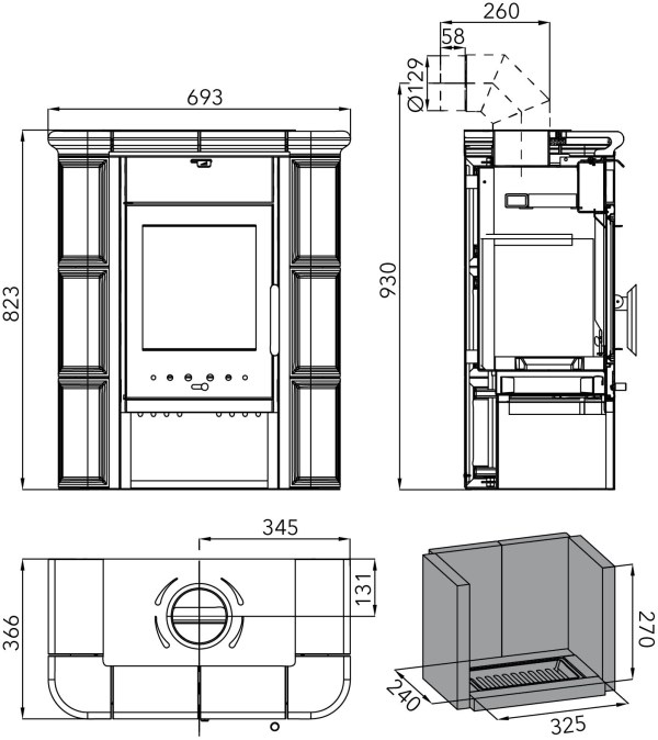 HAAS+SOHN TREVISO MINI kachľová pec 2-6,3kW, čierna/slonová kosť