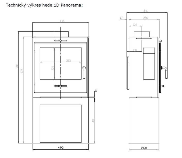 HEDE 1D PANORAMA krbové kachle 5kW, trojstranné sklo, čierna (komplet)