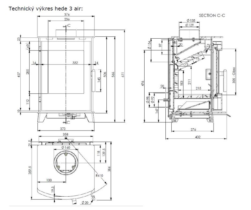 HEDE 3 AIR krbové kachle 4,5kW, čierna