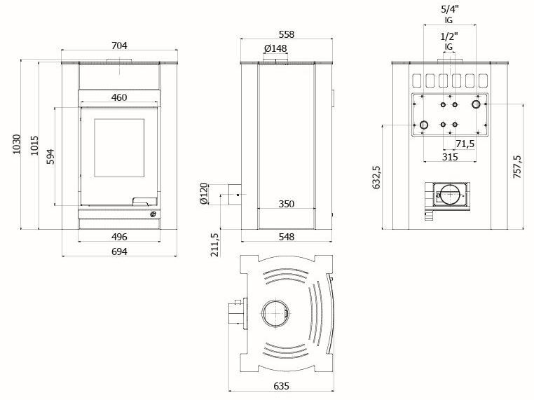 HS FLAMINGO AQUAFLAM VARIO KALMAR krbové kachle 11/7kW, s výmenníkom, manuálna regulácia, šedá