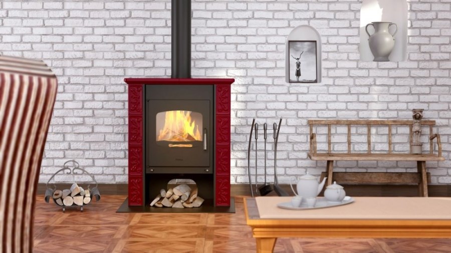 HS FLAMINGO BALI kachľová pec 3-12kW, bordó