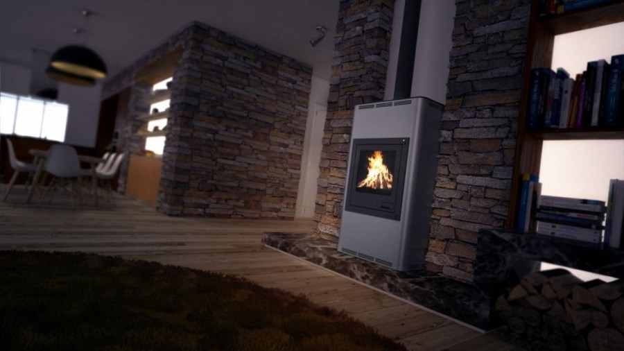 HS FLAMINGO AQUAFLAM 17 krbové kachle 17kW, s výmenníkom, manuálna regulácia, šedá