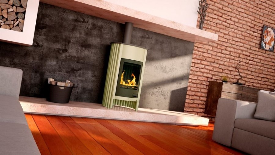 HS FLAMINGO MASTERFLAMME GRANDE I krbové kachle 17kW, olivová