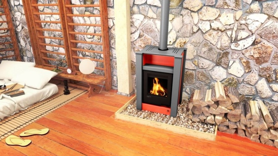 HS FLAMINGO AQUAFLAM VARIO LEND krbové kachle 11/5kW, s výmenníkom, manuálna regulácia, červená