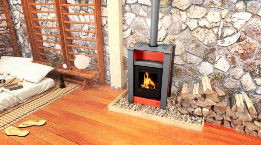 HS FLAMINGO AQUAFLAM VARIO LEND krbové kachle 11/5kW, s výmenníkom, manuálna regulácia, červená