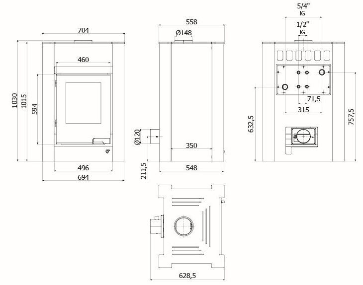 HS FLAMINGO AQUAFLAM VARIO LEND krbové kachle 11/5kW, s výmenníkom, manuálna regulácia, krémová