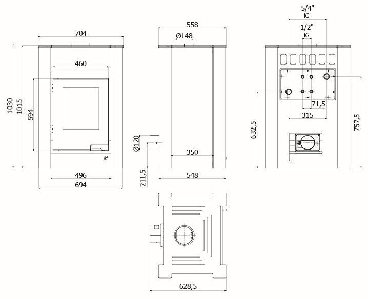 HS FLAMINGO AQUAFLAM VARIO KALMAR krbové kachle 11/7kW, s výmenníkom, manuálna regulácia, hnedá