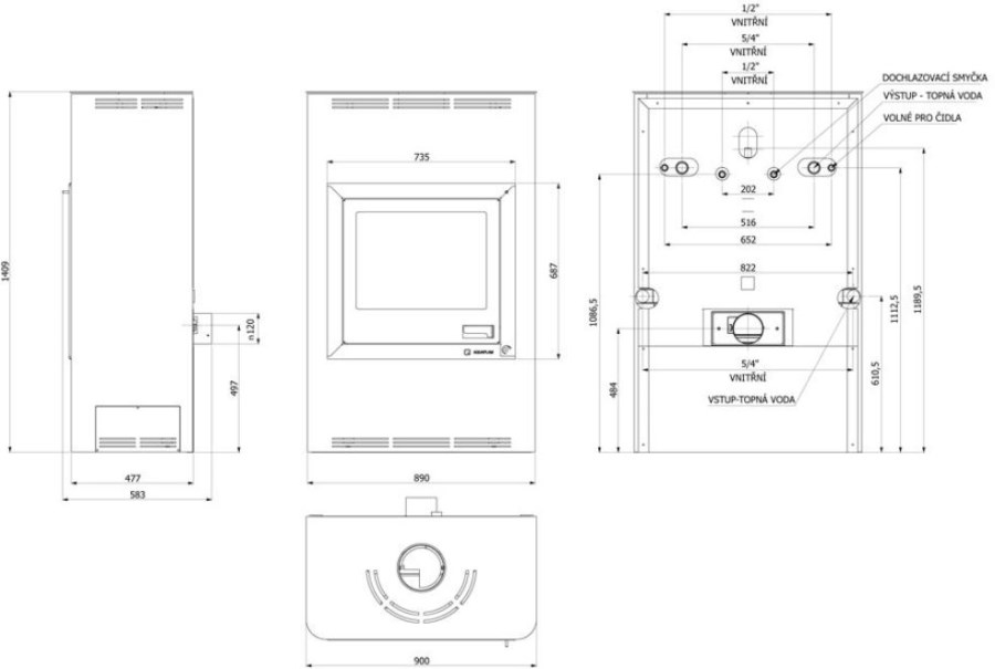 HS FLAMINGO AQUAFLAM 25 krbové kachle 25kW, s výmenníkom, manuálna regulácia, zamatovo hnedá