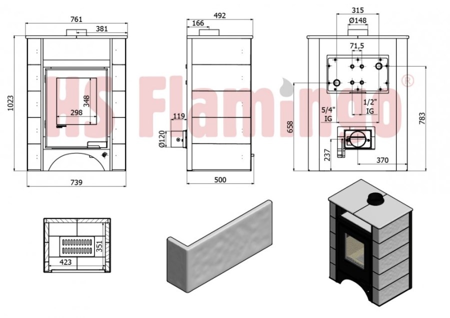 HS FLAMINGO AQUAFLAM VARIO PERU kachľová pec 11/5kW, s výmenníkom, manuálna regulácia, hnedá