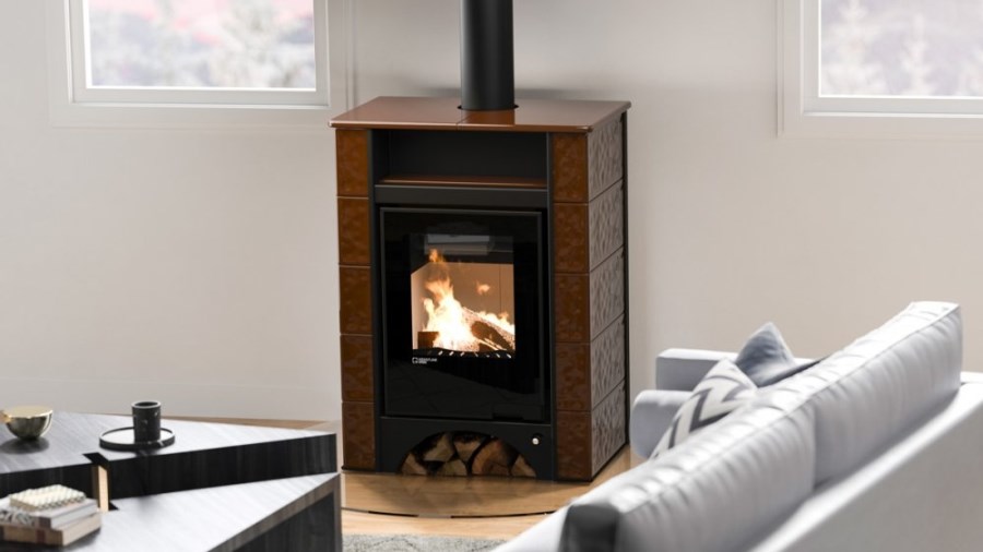 HS FLAMINGO AQUAFLAM VARIO PERU kachľová pec 11kW, manuálna regulácia, hnedá