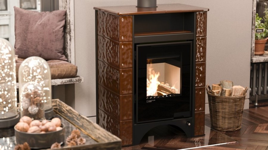 HS FLAMINGO AQUAFLAM VARIO PERU kachľová pec 11/7kW, s výmenníkom, elektronická regulácia, hnedá (komplet)