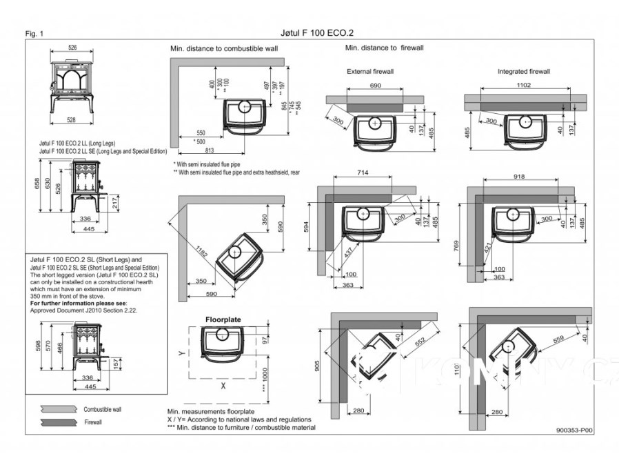JOTUL F 100 ECO.2 LL SE krbové kachle 4,9kW, slonová kosť