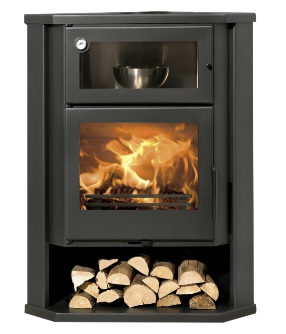 PANADERO COIMBRA krbové kachle 7 kW, rohové, s rúrou, čierna