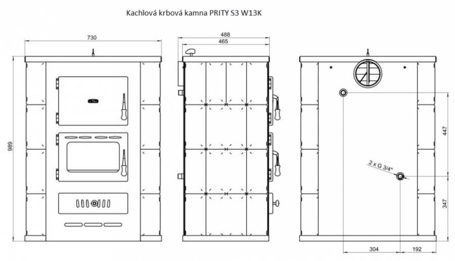 PRITY S3 W13 K kachľové pece 15kW, s výmenníkom, lieskový orech