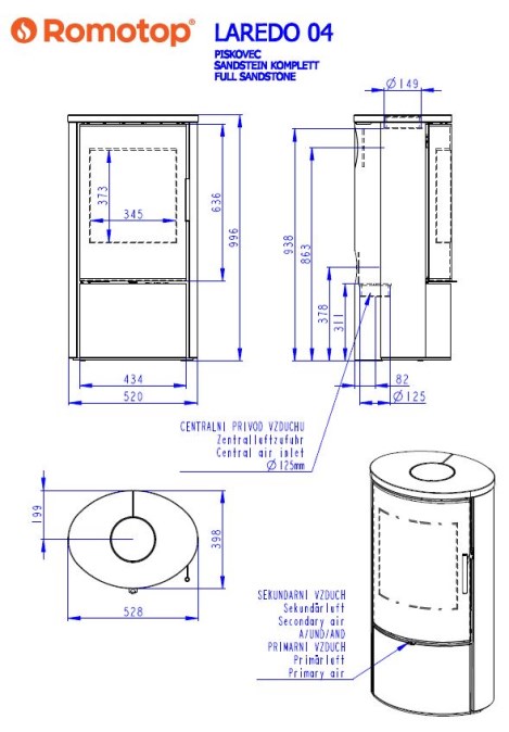ROMOTOP LAREDO 04 krbové kachle 2-5,2kW, pieskovec