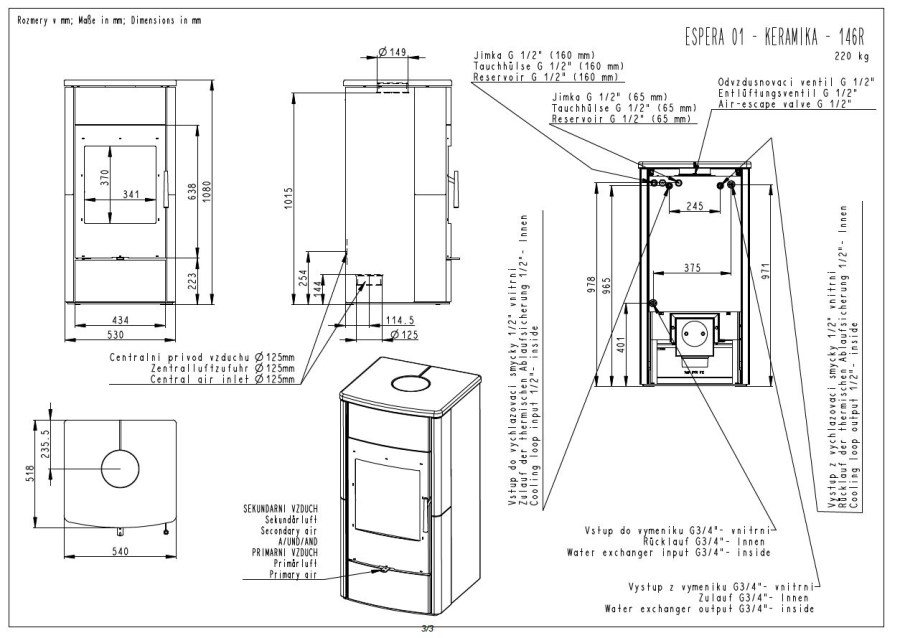 ROMOTOP ESPERA 01 krbové kachle 5-13kW, s výmenníkom, lesklá biela