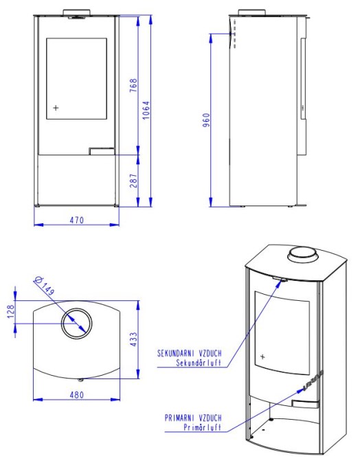 ROMOTOP TALA N01 krbové kachle 3,0-7,7kW, plech, čierna