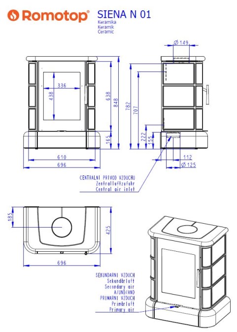 ROMOTOP SIENA N 01 kachľové pece 2,9-7,5kW, hnedá srnčia
