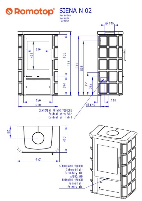 ROMOTOP SIENA N 02 kachľové pece 2,9-7,5kW, zelená šumavská
