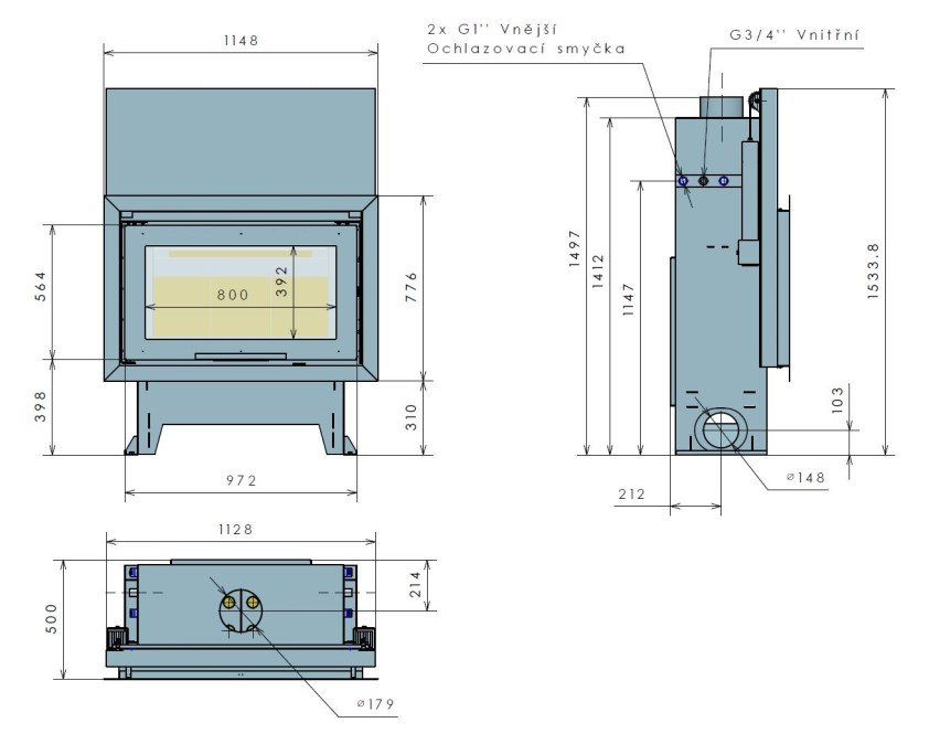 KRETZ B 104 V15 krbová vložka 16kW, s výmenníkom, čierna