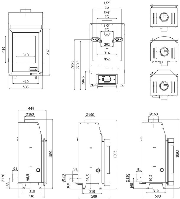 HS FLAMINGO AQUAFLAM PANORAMA 12 krbová vložka 12kW, s výmenníkom, automatická regulácia, čierna