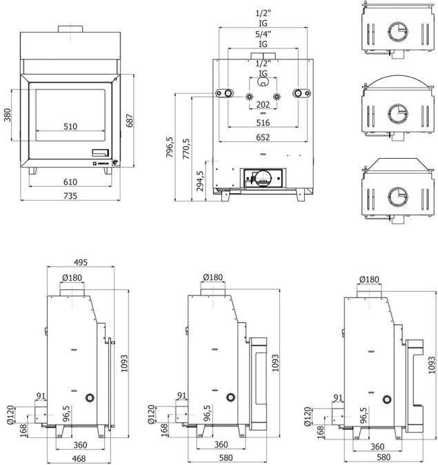 HS FLAMINGO AQUAFLAM PANORAMA 25 krbová vložka 25kW, s výmenníkom, základná regulácia, čierna