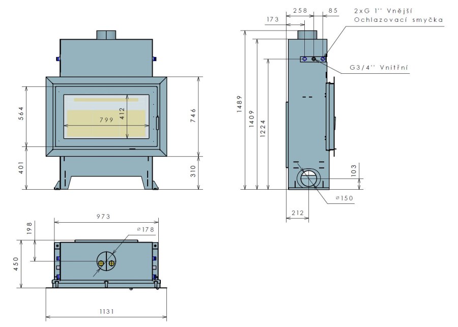 KRETZ B 103 V15 krbová vložka 16kW, s výmenníkom, čierna