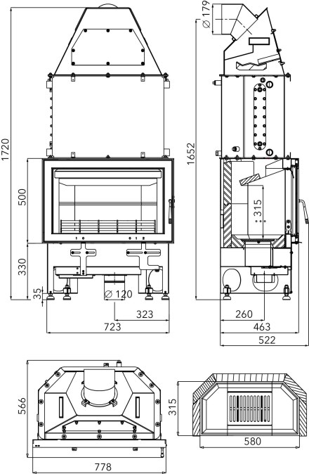HAAS+SOHN NOVARA 17 krbová vložka 5,1-17,4kW, s výmenníkom, antracit