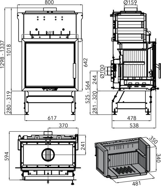 HAAS+SOHN VESUVIO II/15/2S krbová vložka 10-20,1kW, s výmenníkom,čierna